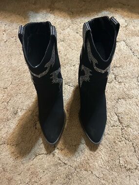 Black Embellished Western Ankle Boot